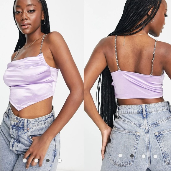 Lilac Chain Strap Satin party top - Picture 5 of 14